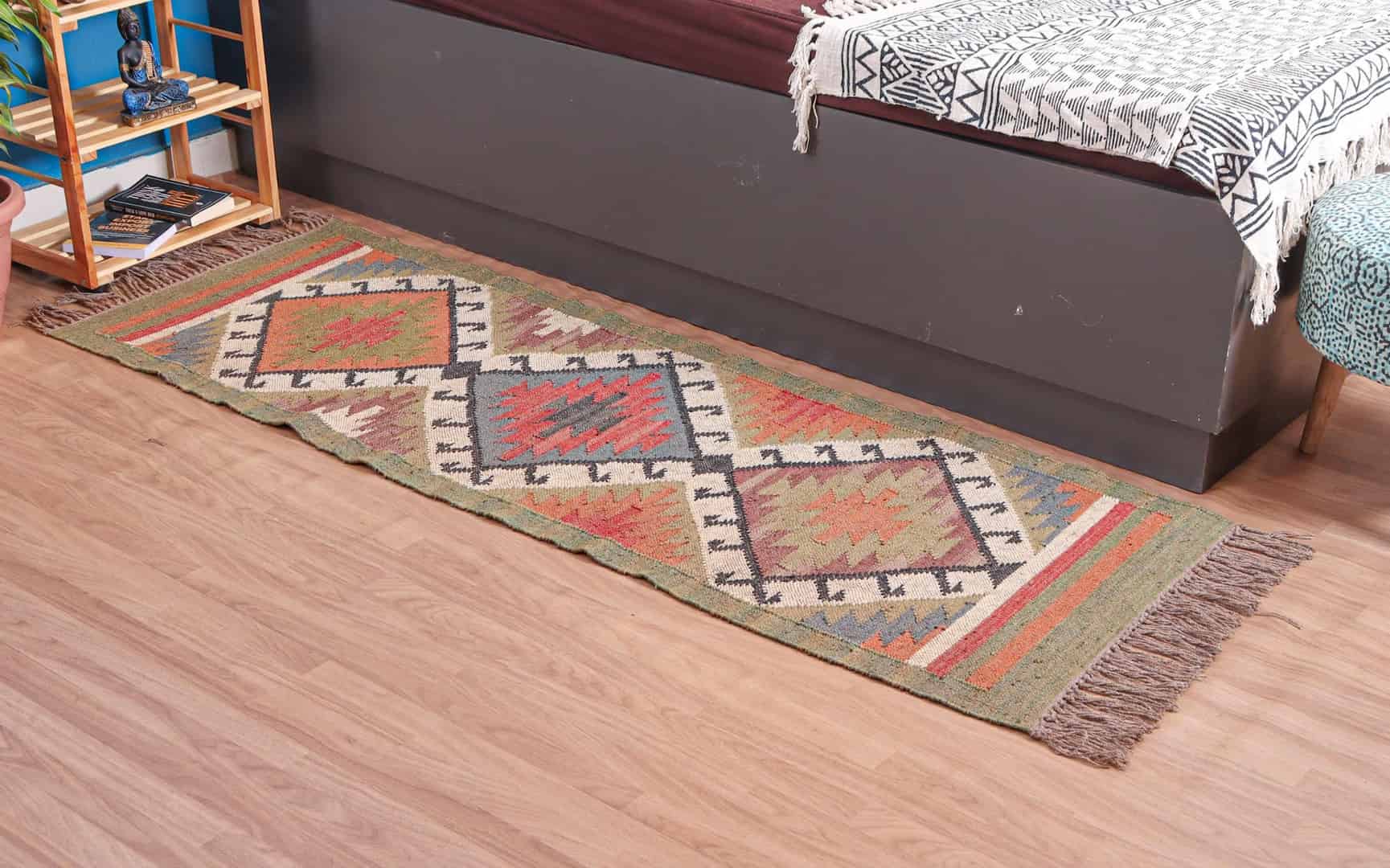 Reversible Handwoven Wool Jute Kilim Antique Runner Rugs - Image 2