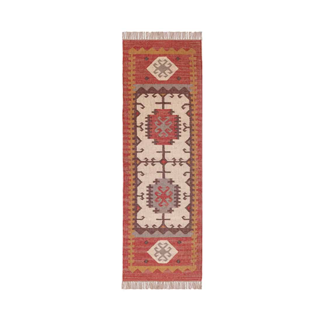 Vintage Kilim Dhurrie Wool Jute Runner Rug - Image 1