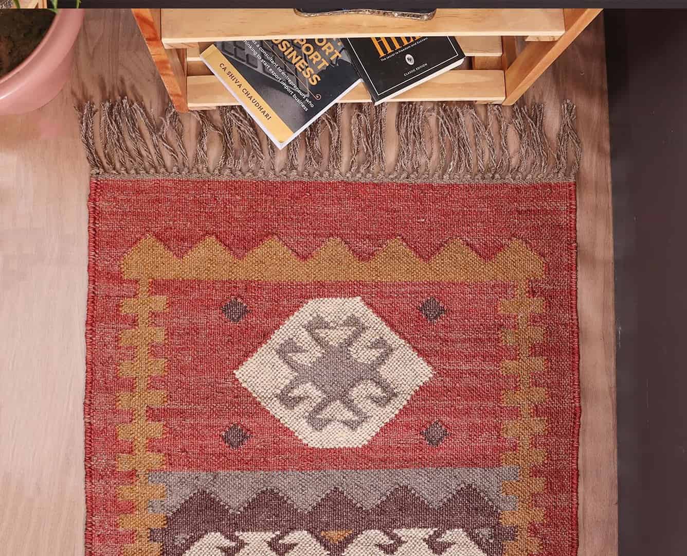 Vintage Kilim Dhurrie Wool Jute Runner Rug - Image 5