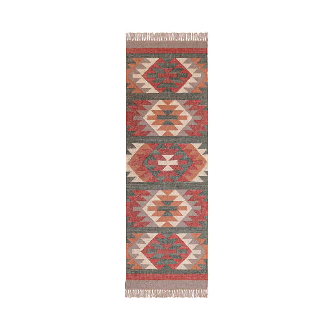 Handwoven Wool Jute Kilim Runner Rug - Image 1