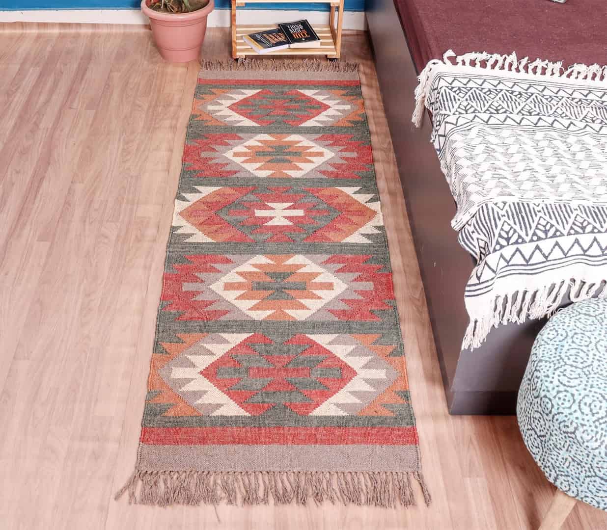 Handwoven Wool Jute Kilim Runner Rug - Image 2
