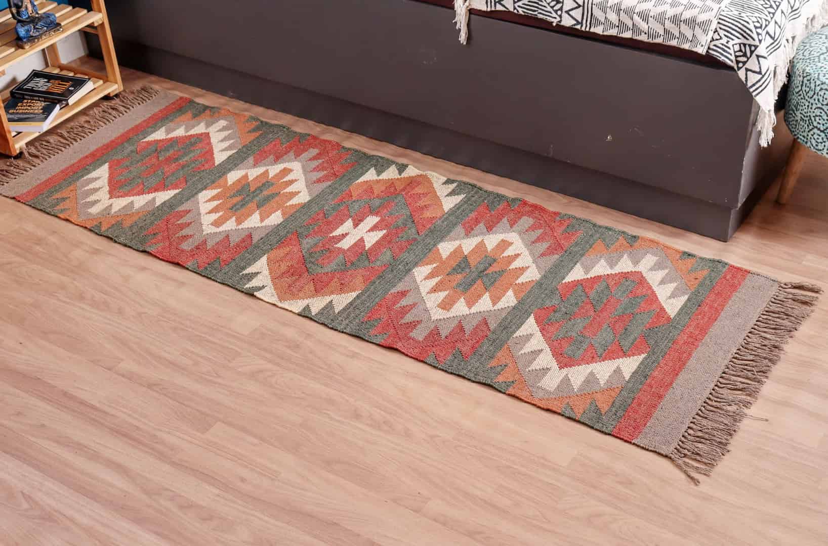 Handwoven Wool Jute Kilim Runner Rug - Image 3