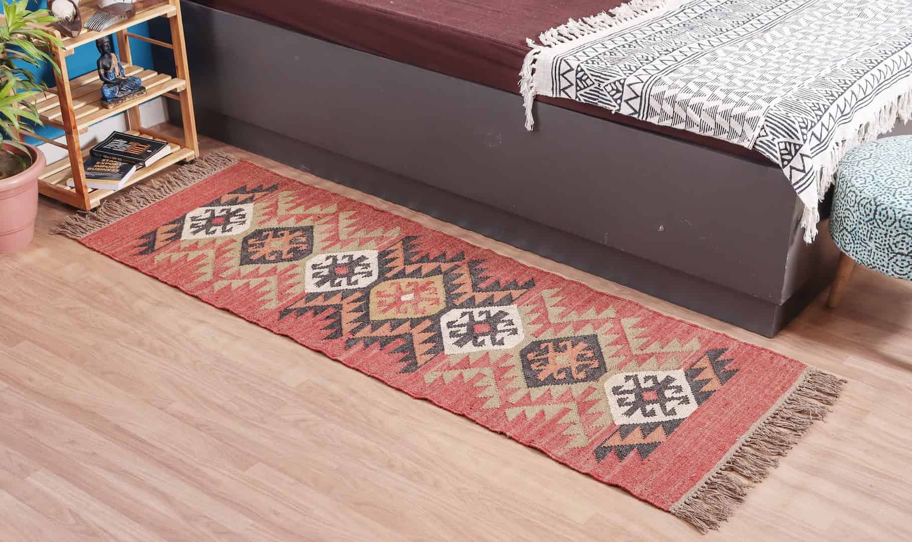 Colorful Classic Wool Jute Kilim Runner Rug - Image 2