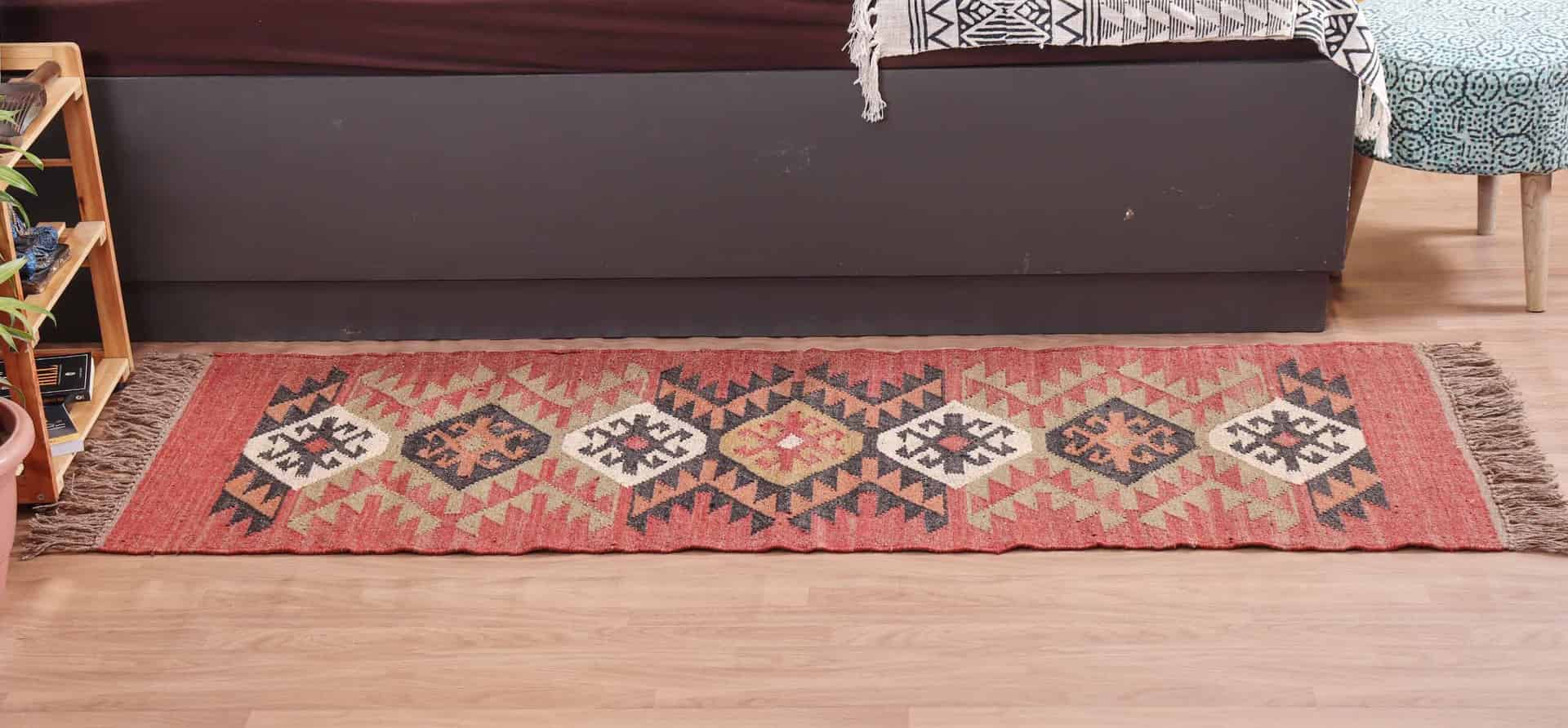 Colorful Classic Wool Jute Kilim Runner Rug - Image 3