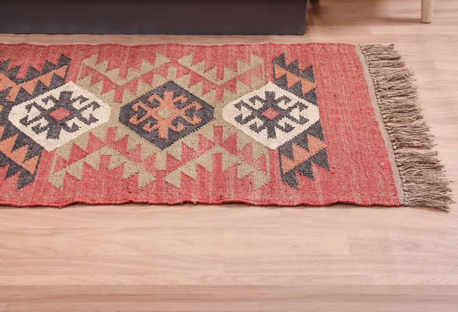 Colorful Classic Wool Jute Kilim Runner Rug - Image 4