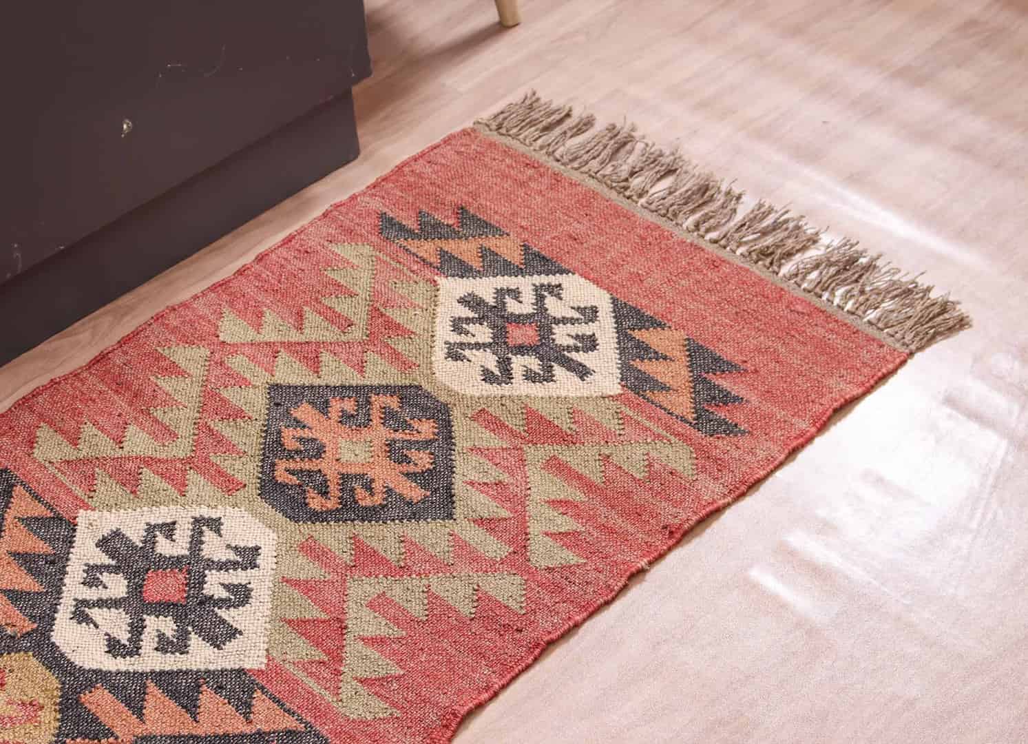 Colorful Classic Wool Jute Kilim Runner Rug - Image 5