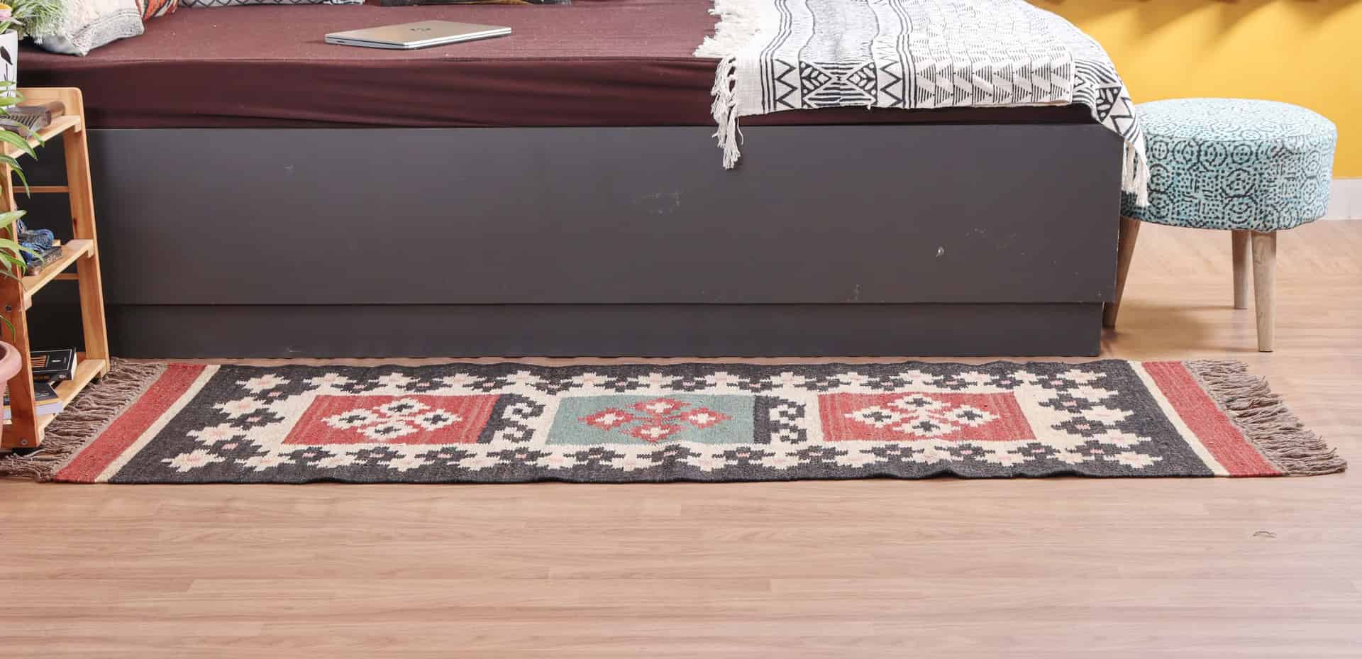 Vintage Kilim Wool Jute Dhurrie Runner Rug - Image 4