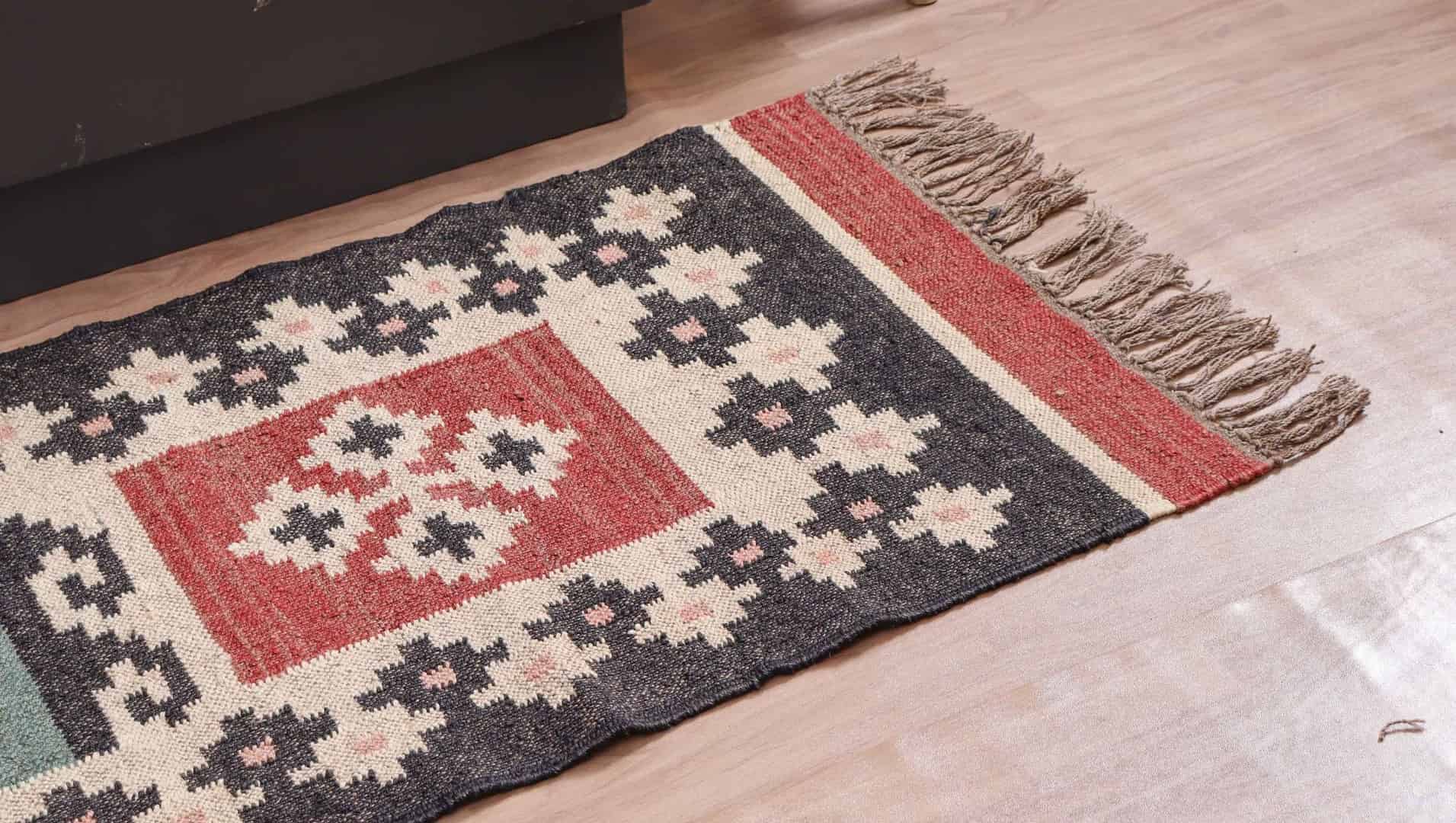 Vintage Kilim Wool Jute Dhurrie Runner Rug - Image 5