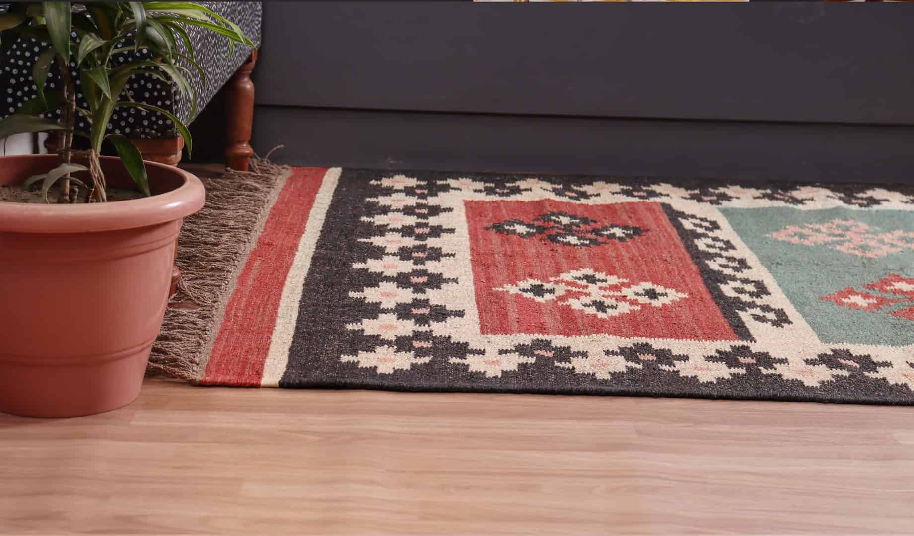 Vintage Kilim Wool Jute Dhurrie Runner Rug - Image 2