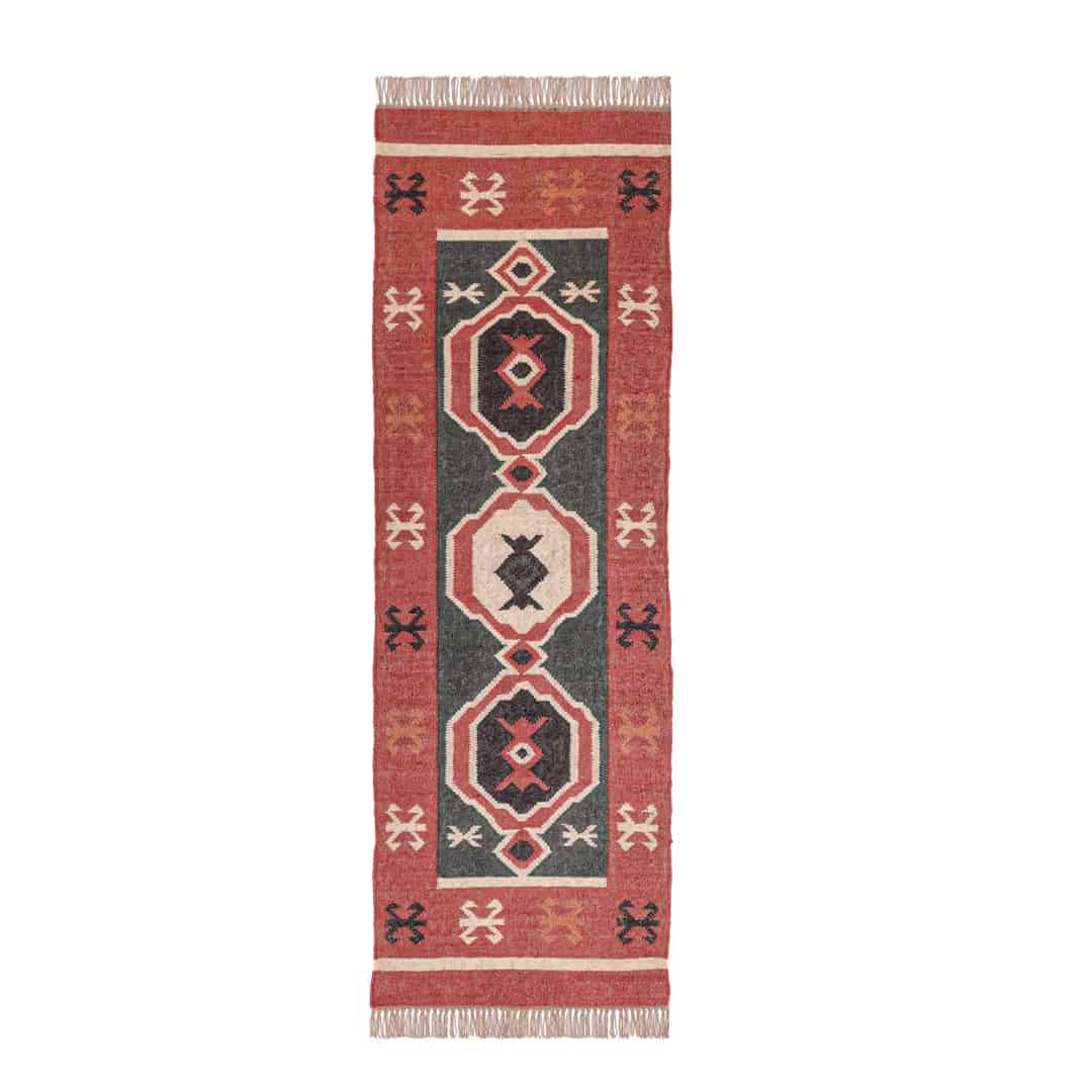 Eco Friendly Wool Jute Kilim Dhurrie Runner Rug - Image 1
