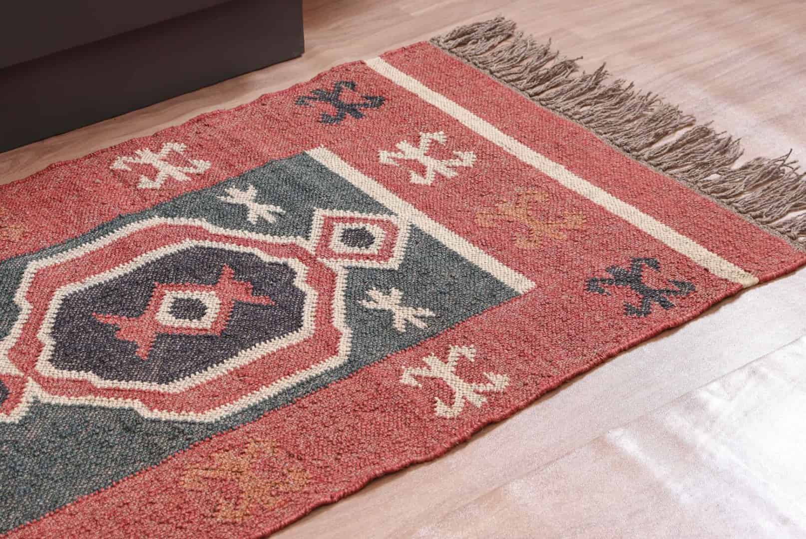 Eco Friendly Wool Jute Kilim Dhurrie Runner Rug - Image 2
