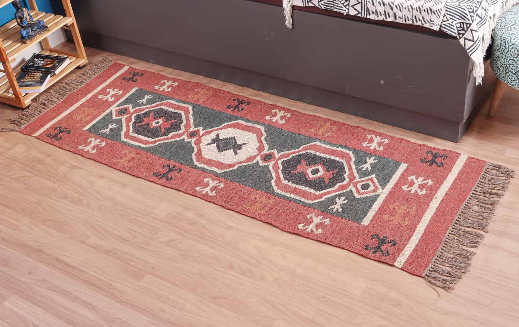 Eco Friendly Wool Jute Kilim Dhurrie Runner Rug - Image 3