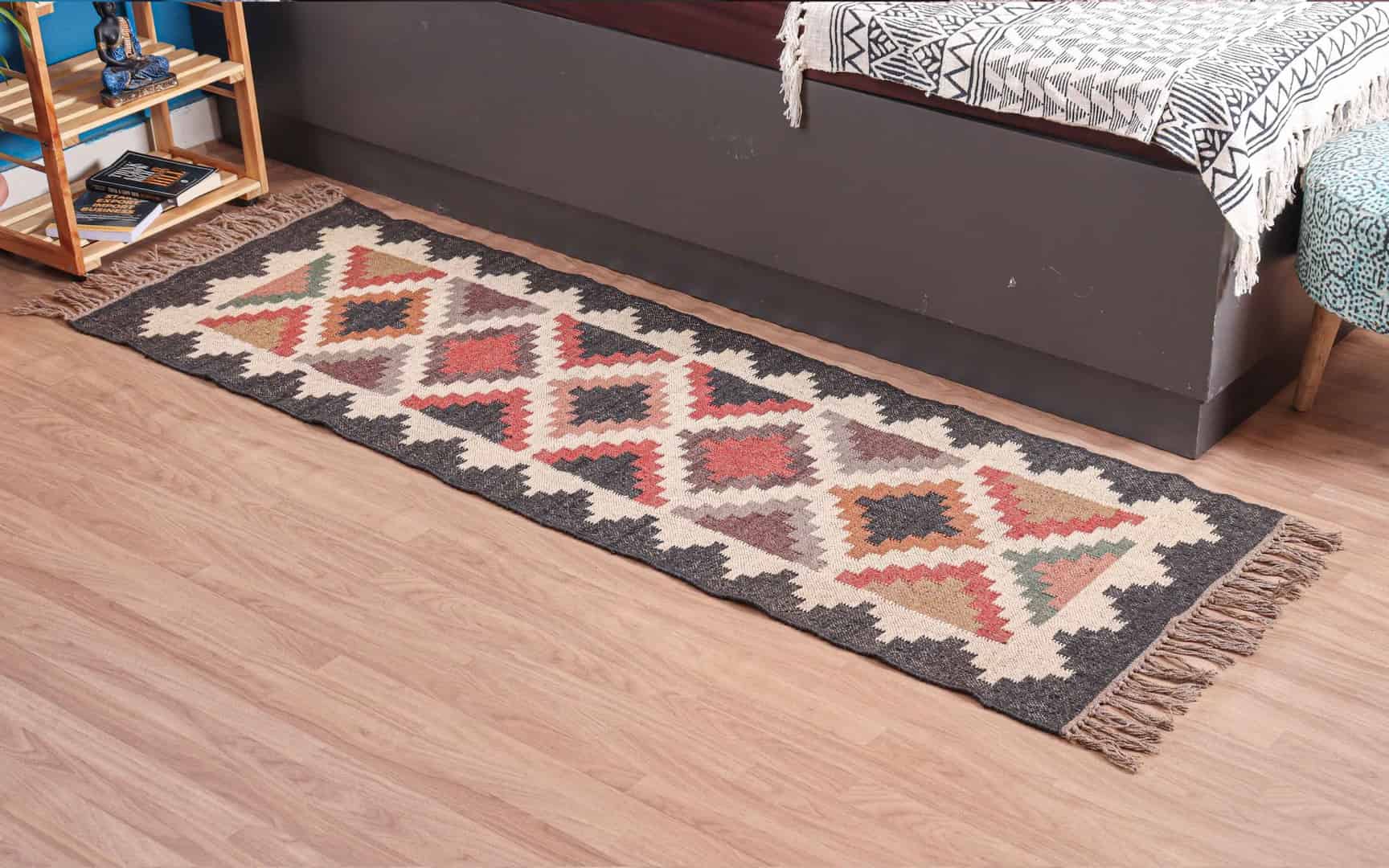 Indian Traditional Wool Jute Kilim Runner Rug - Image 2