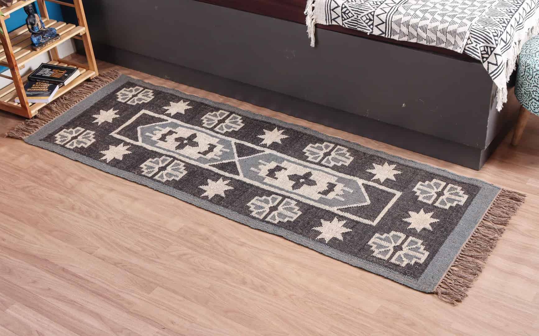 Geometric Shape Wool Jute Kilim Runner Rug - Image 3