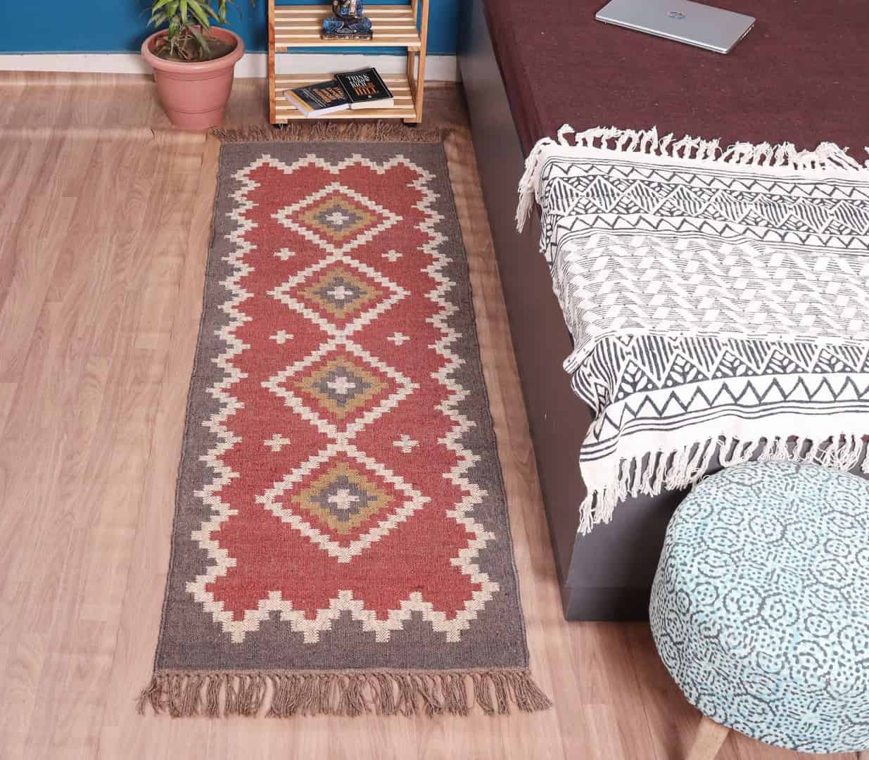 Handwoven Turkish Wool Jute Kilim Runner Rug - Image 2