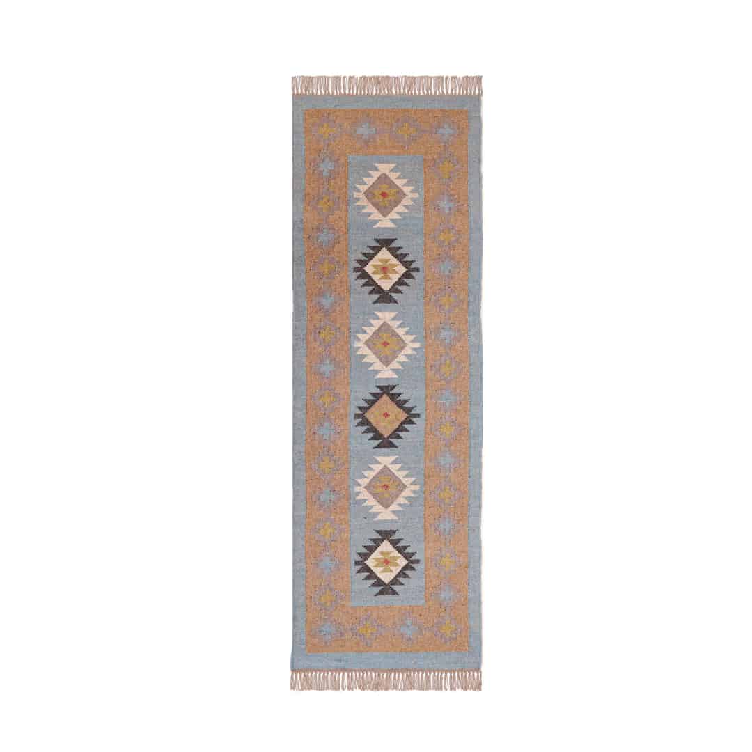 Traditional Hand Woven Indian Village Art Wool Jute Runner 3x8 - Image 1
