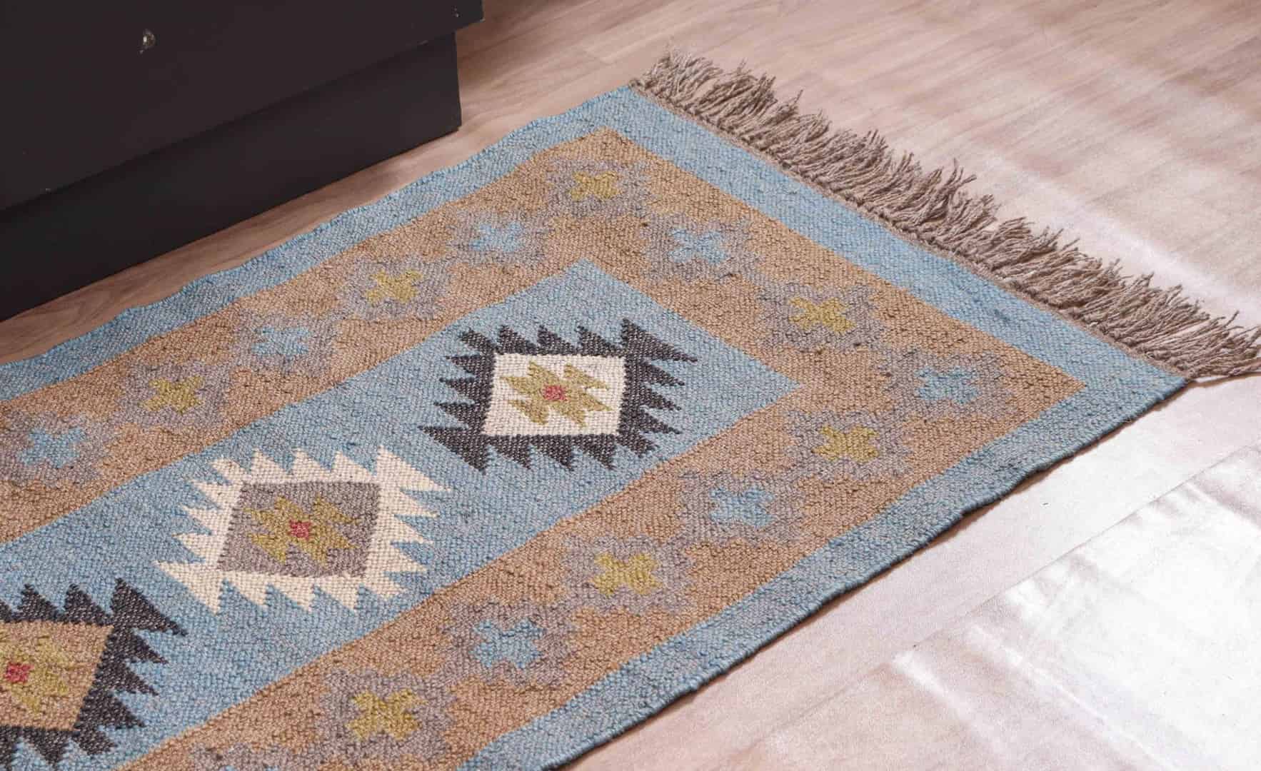 Traditional Hand Woven Indian Village Art Wool Jute Runner 3x8 - Image 4