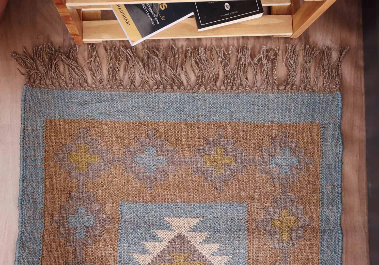 Traditional Hand Woven Indian Village Art Wool Jute Runner 3x8 - Image 5