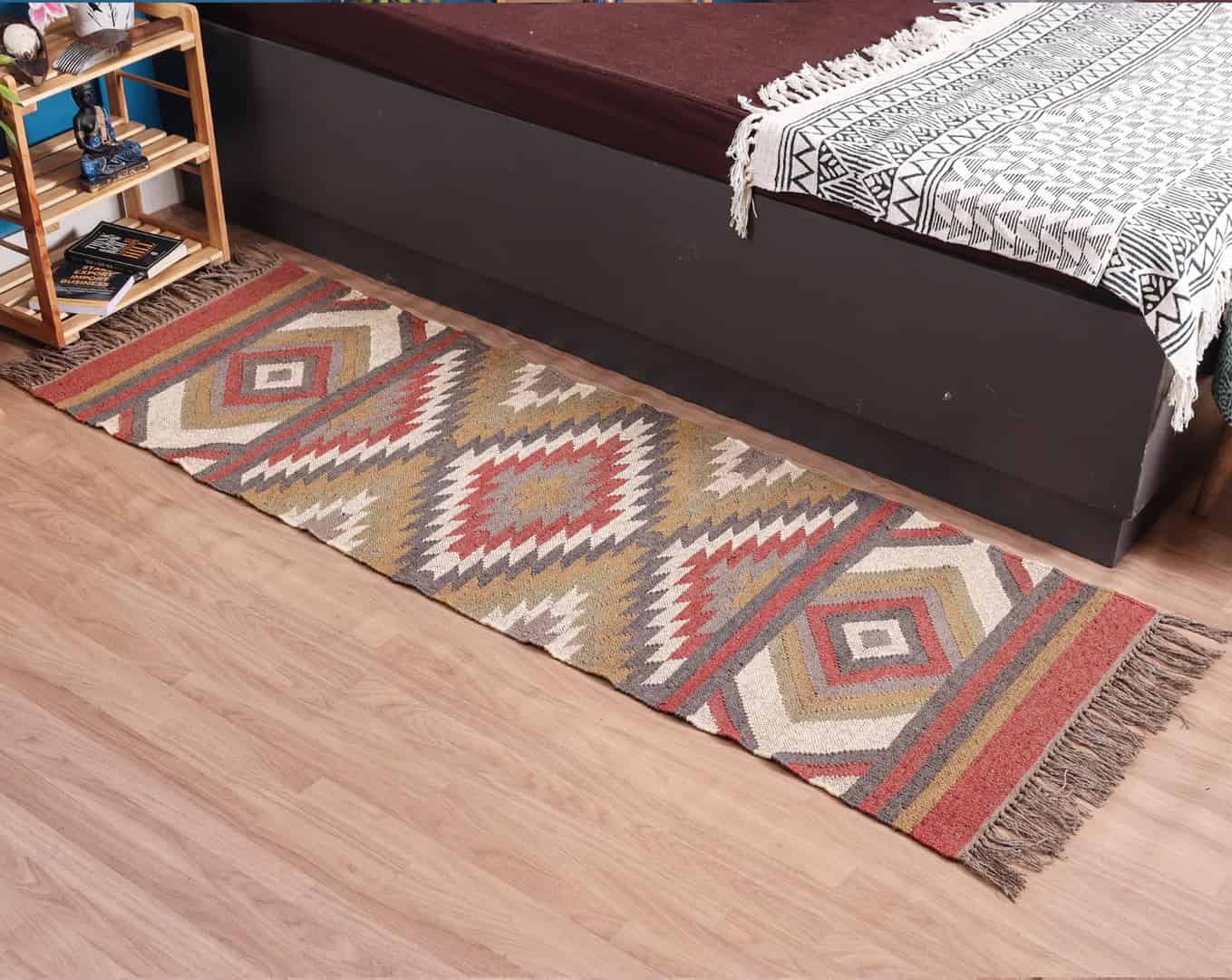 Indian Handwoven Multicolor Wool Jute Kilim Runner Rug - Image 3