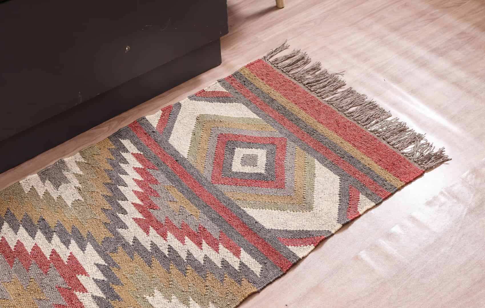 Indian Handwoven Multicolor Wool Jute Kilim Runner Rug - Image 5