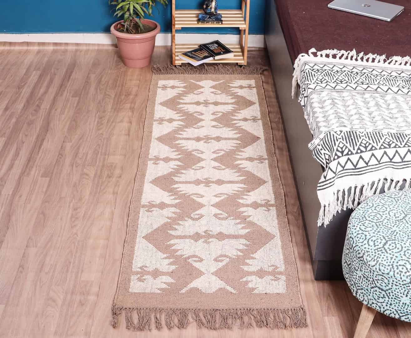 Home Decor Vintage Kilim Wool Jute Runner Rug - Image 2