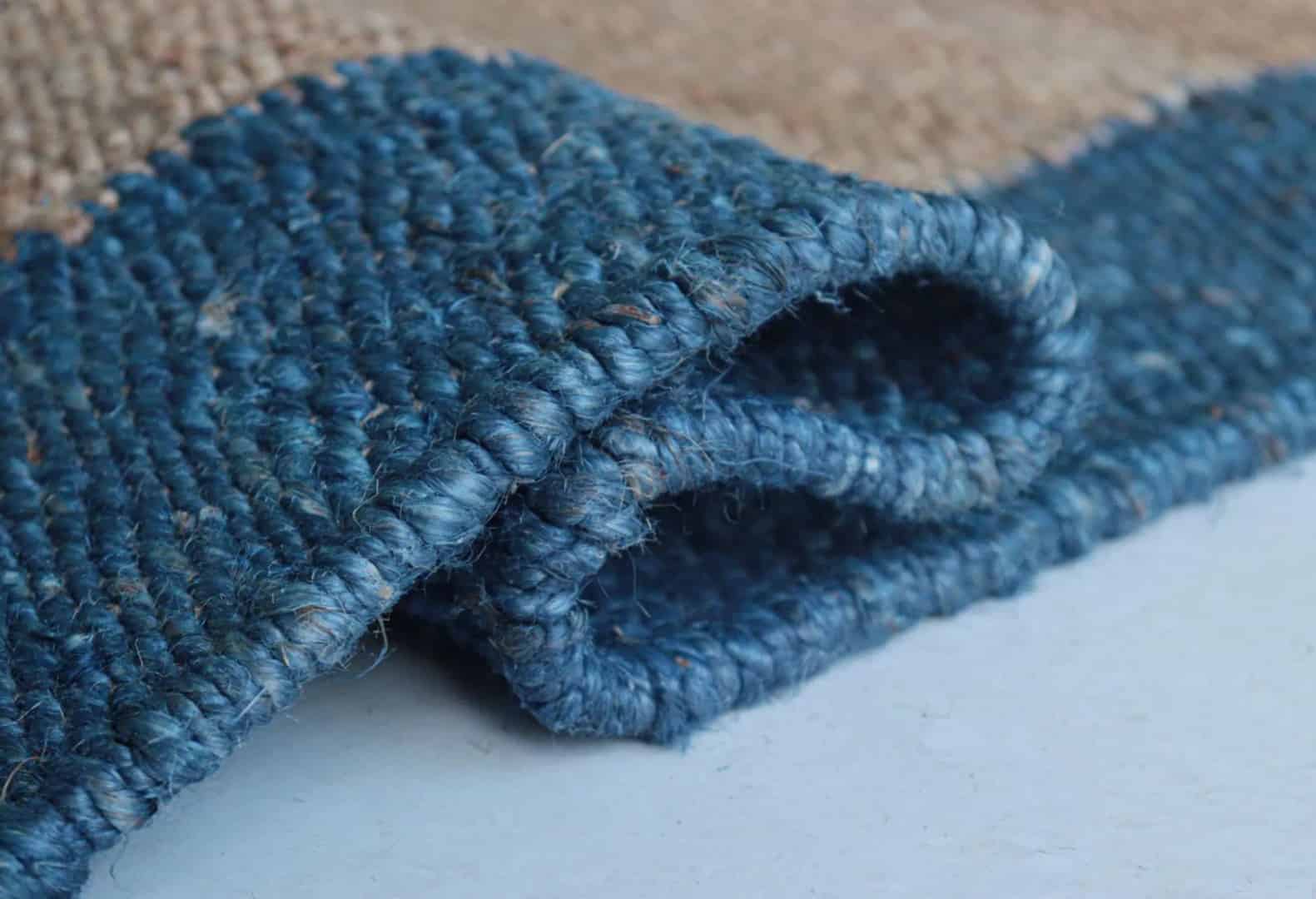Indian Handloom Jute Hemp Rug with Blue Border - Image 5
