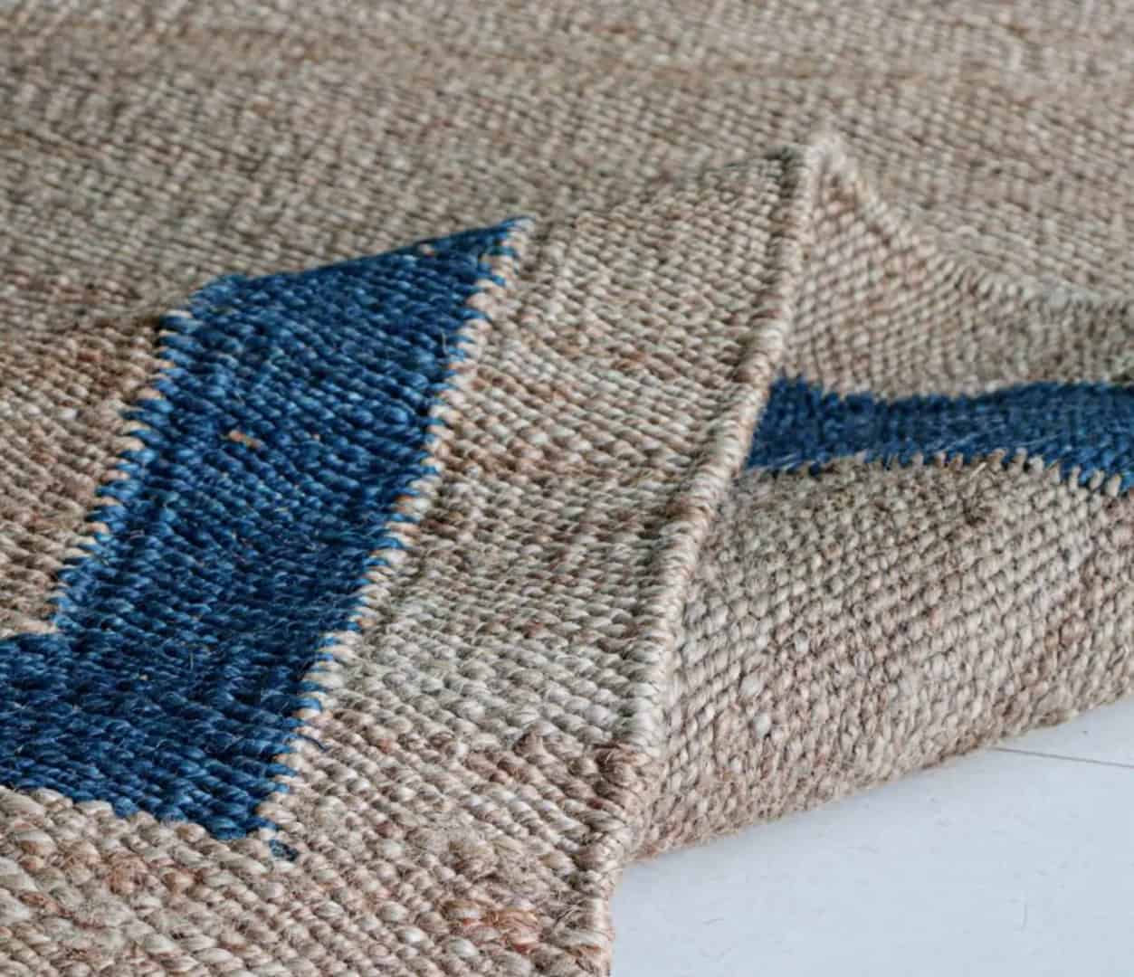 Custom Size and Color Beige with Blue Border Hemp Jute Rug - Image 5