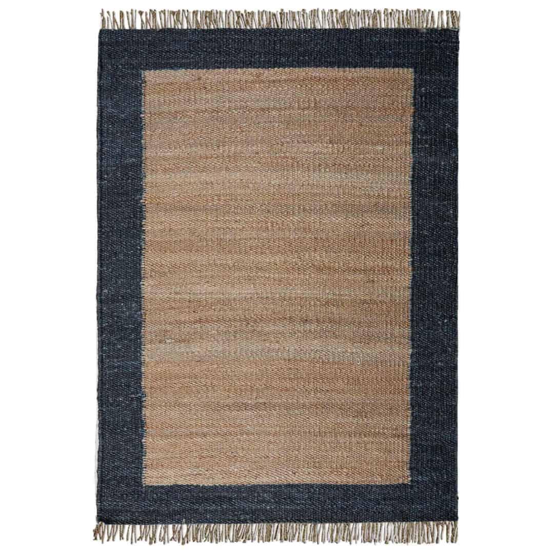 Handmade Natural Hemp Jute Rug with Black Border - Image 1