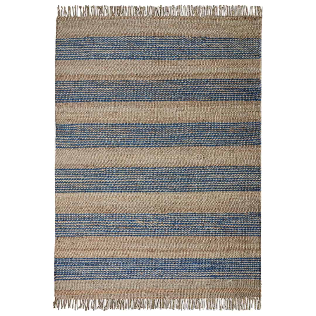 Blue and Beige Handwoven Hemp Jute Rug - Image 1