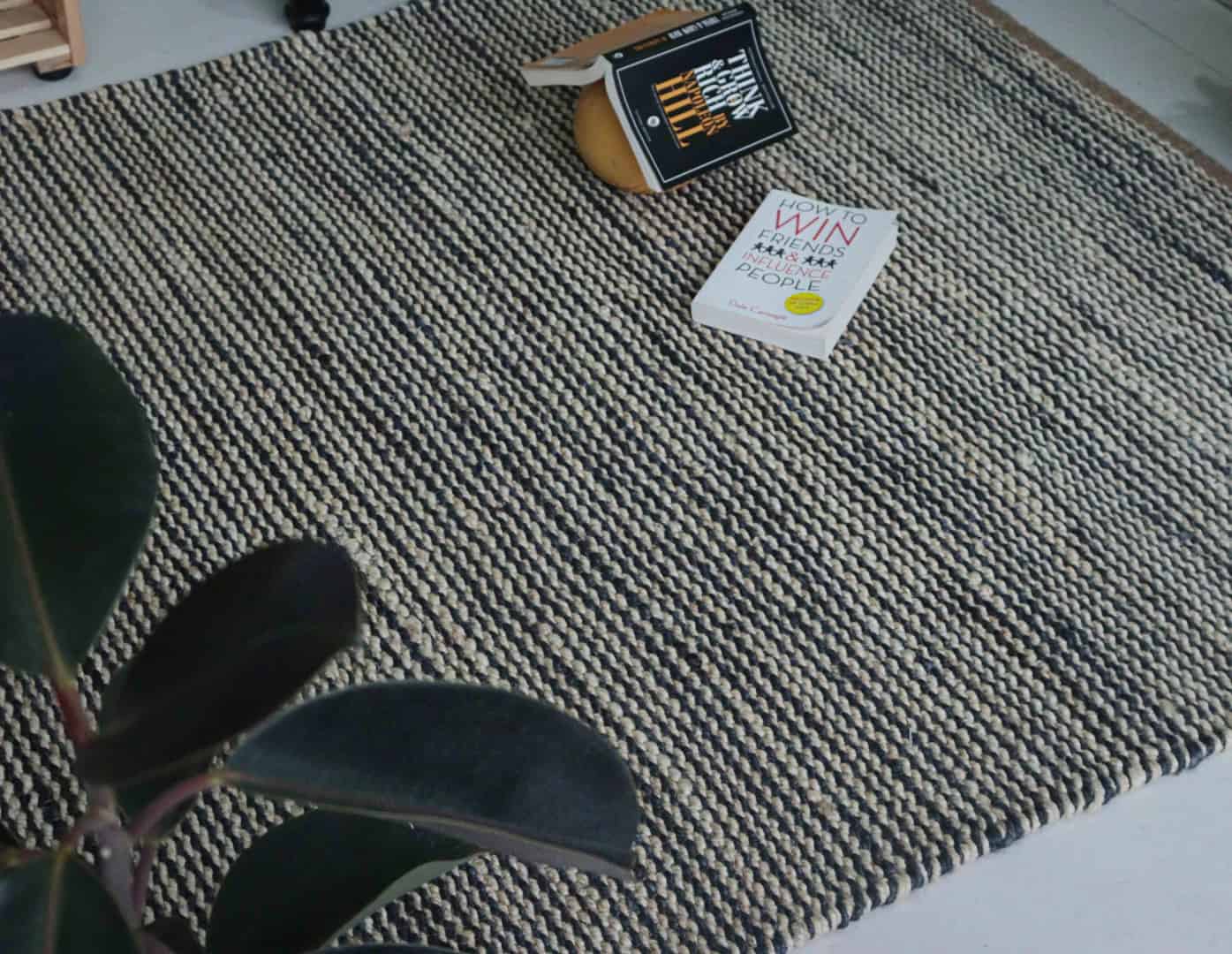 White and Blue Handmade Bohemian Hemp Jute Rug - Image 2