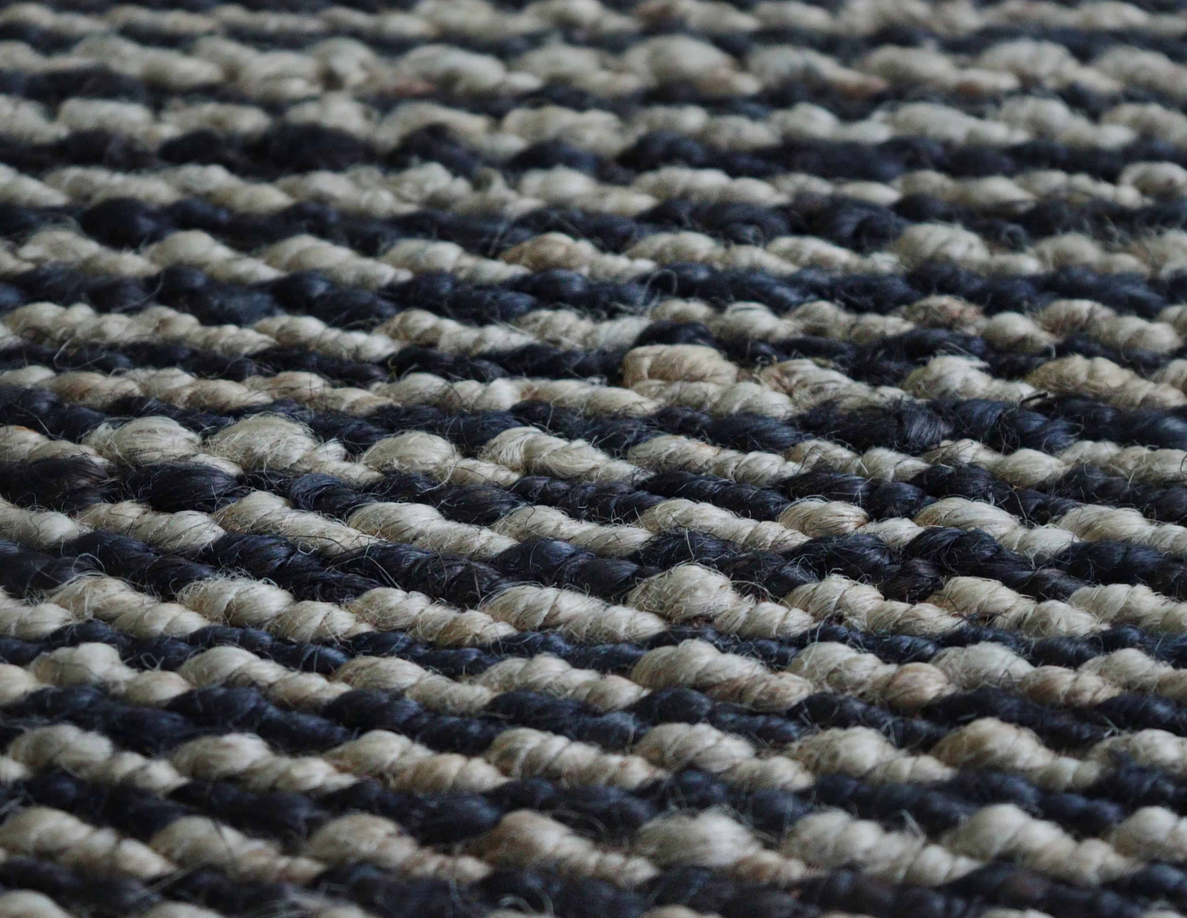 White and Blue Handmade Bohemian Hemp Jute Rug - Image 3