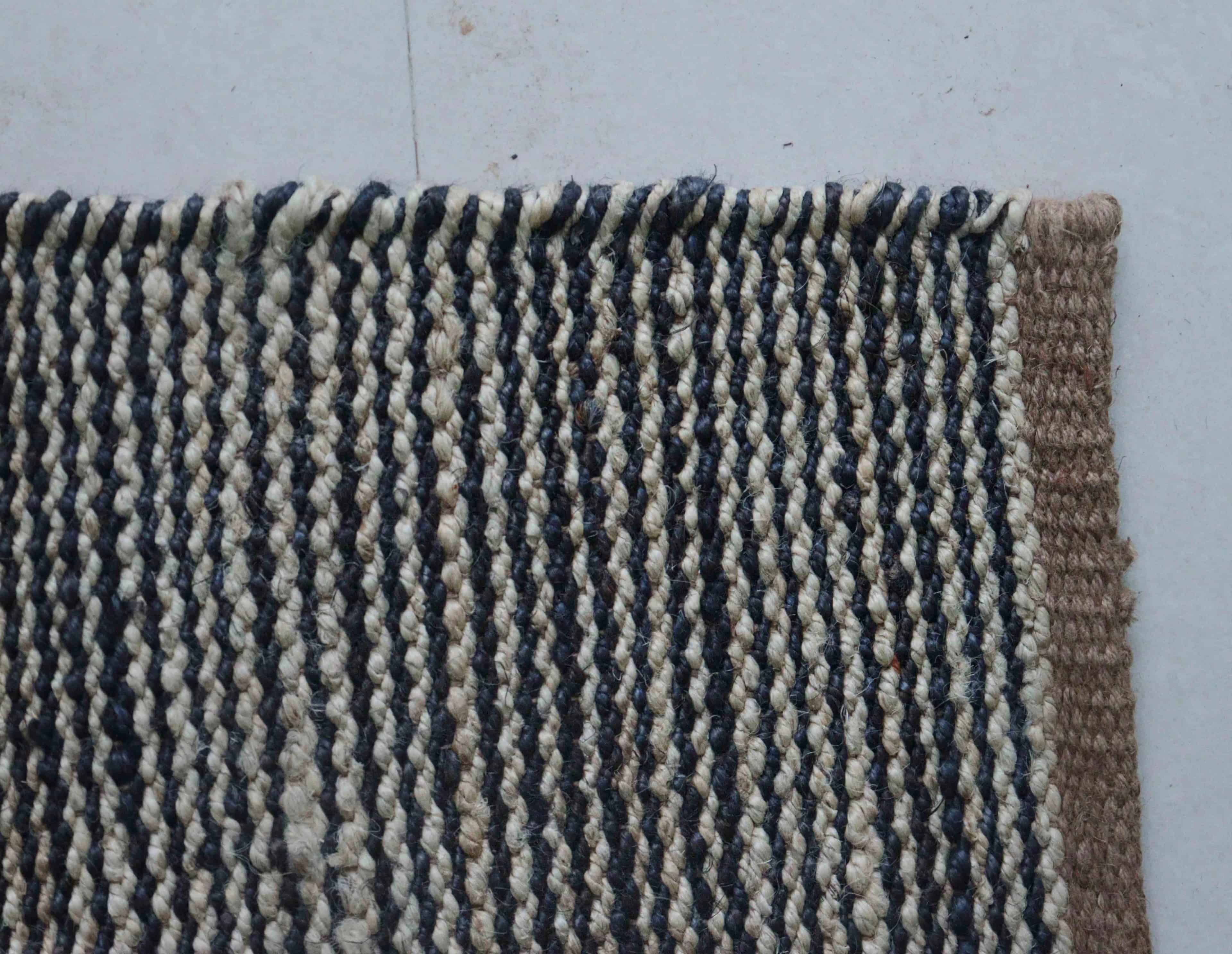 White and Blue Handmade Bohemian Hemp Jute Rug - Image 4