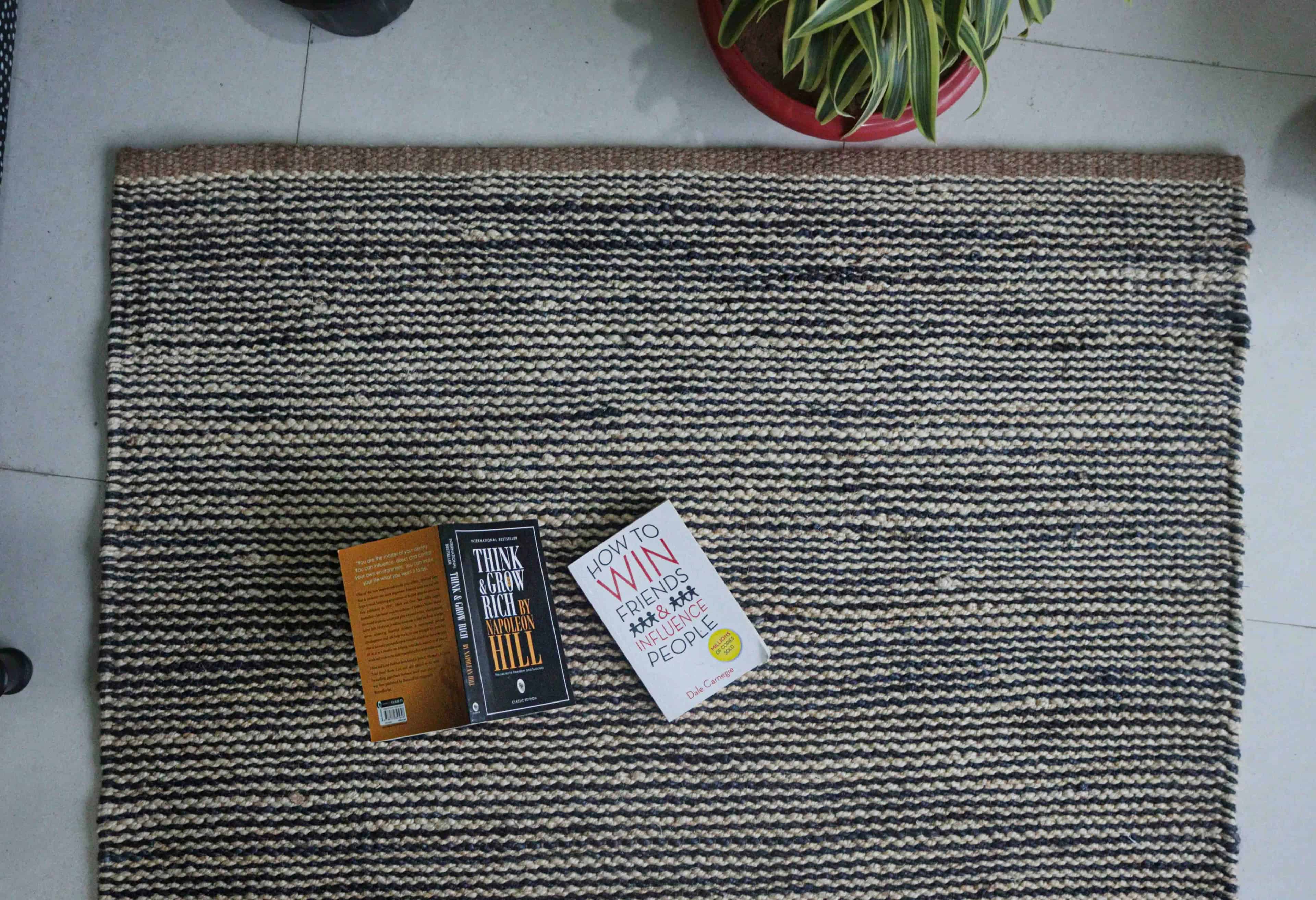 White and Blue Handmade Bohemian Hemp Jute Rug - Image 8