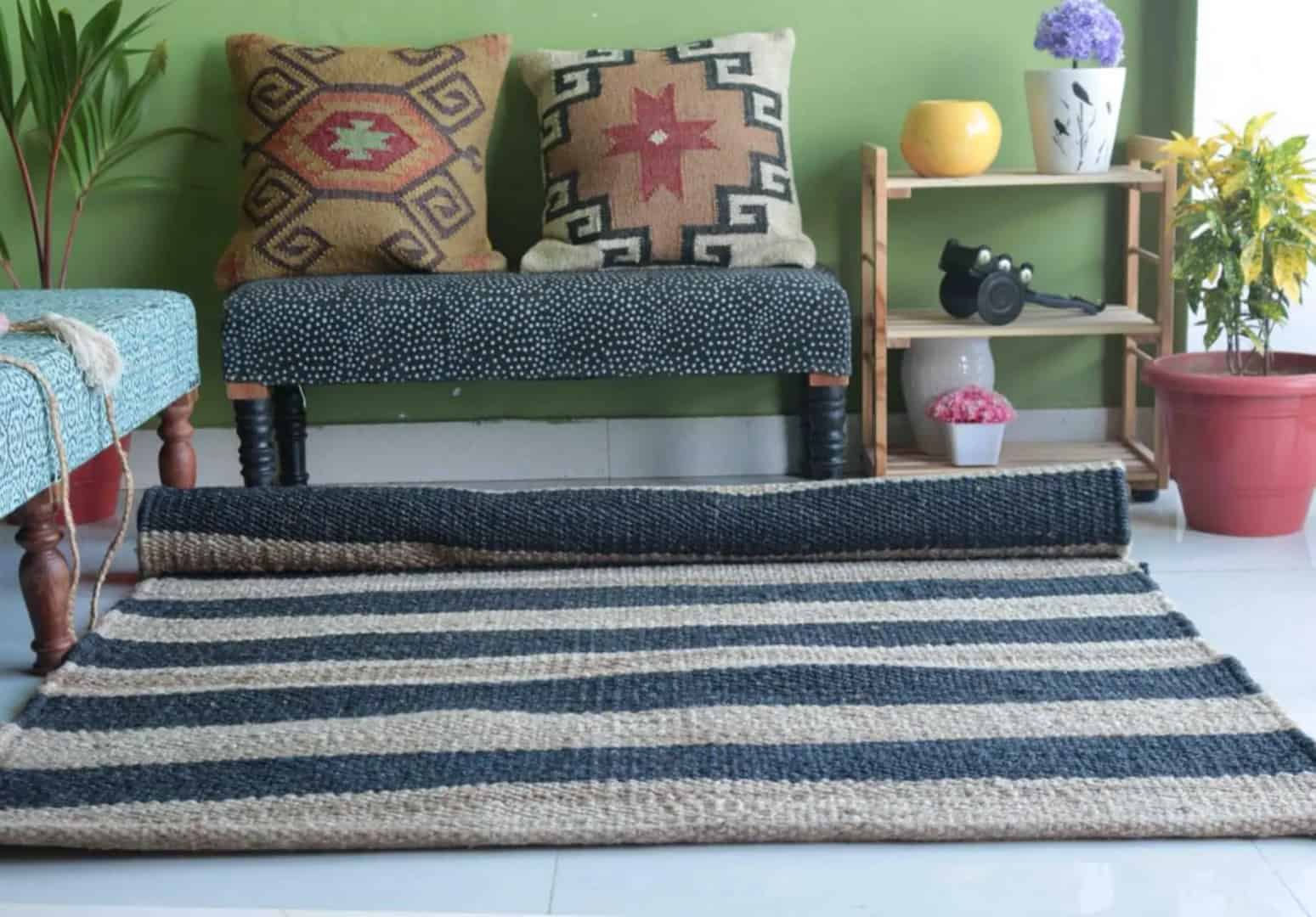 Indian Handwoven Vintage Hemp Jute Rug - Image 4