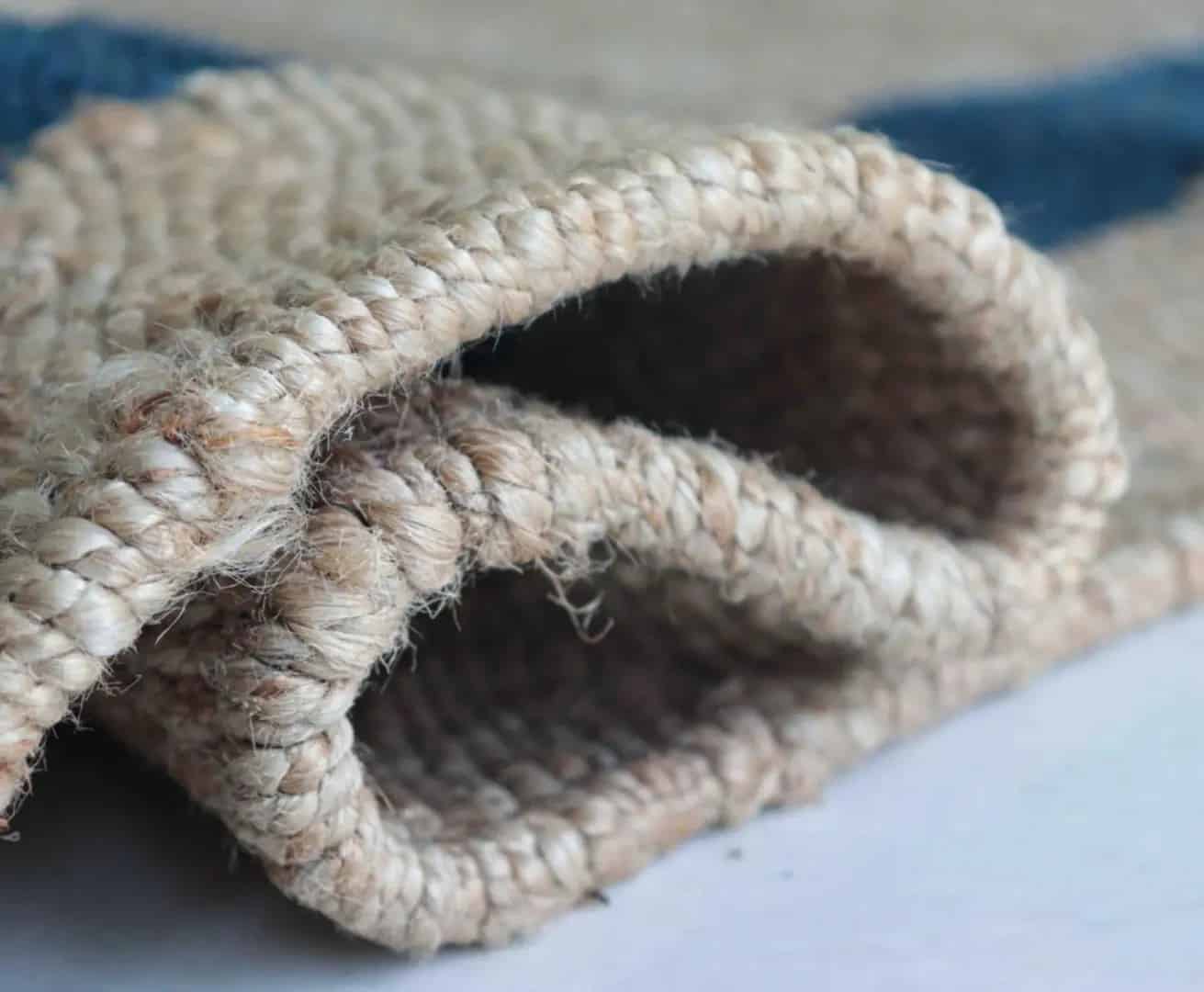 Beige And Blue Handmade Hemp Jute Rug - Image 5