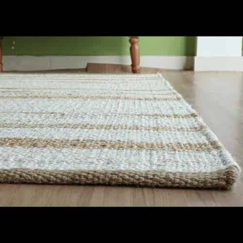 White with Beige Stripes Natural Jute Hemp Rug - Image 4