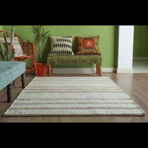 White with Beige Stripes Natural Jute Hemp Rug - Image 5