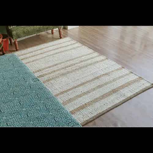 White with Beige Stripes Natural Jute Hemp Rug - Image 1