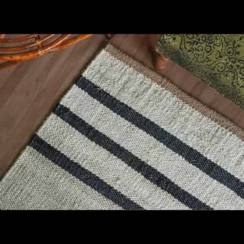 Indian Handmade White Natural Jute Hemp Rug with Black Stripes - Image 2