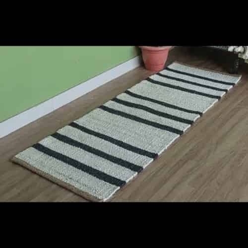 Indian Handmade White Natural Jute Hemp Rug with Black Stripes - Image 6