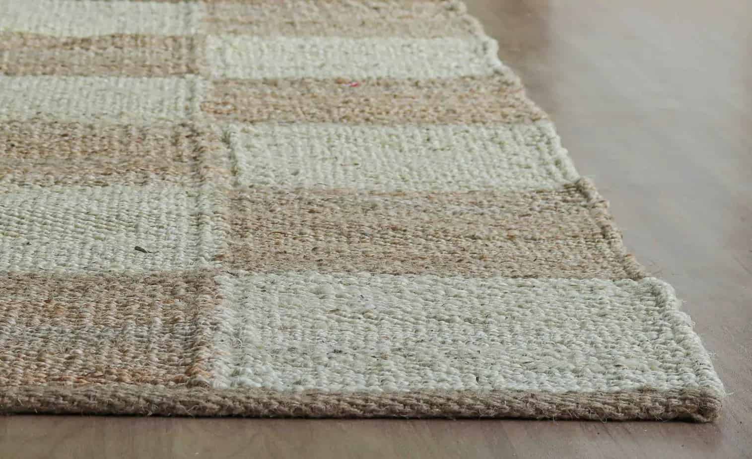 Hand Loomed Beige and Off White Hemp Jute Rug - Image 3