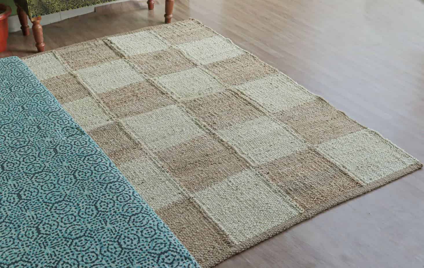 Hand Loomed Beige and Off White Hemp Jute Rug - Image 5