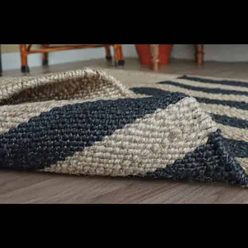 Indian Handmade Natural Jute and Black Stripes Hemp Rug - Image 4