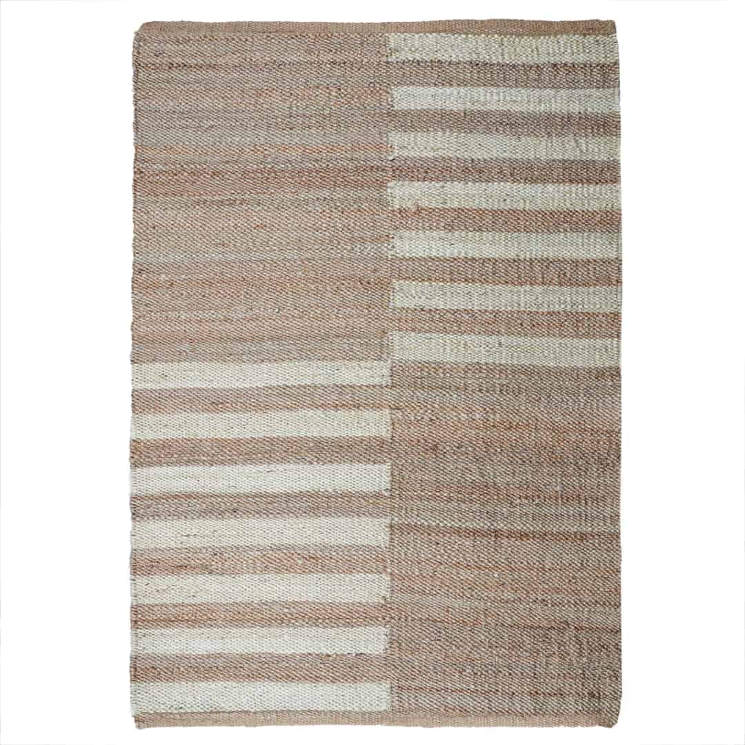 Decorative Off White Striped Natural Jute Hemp Rug - Image 1