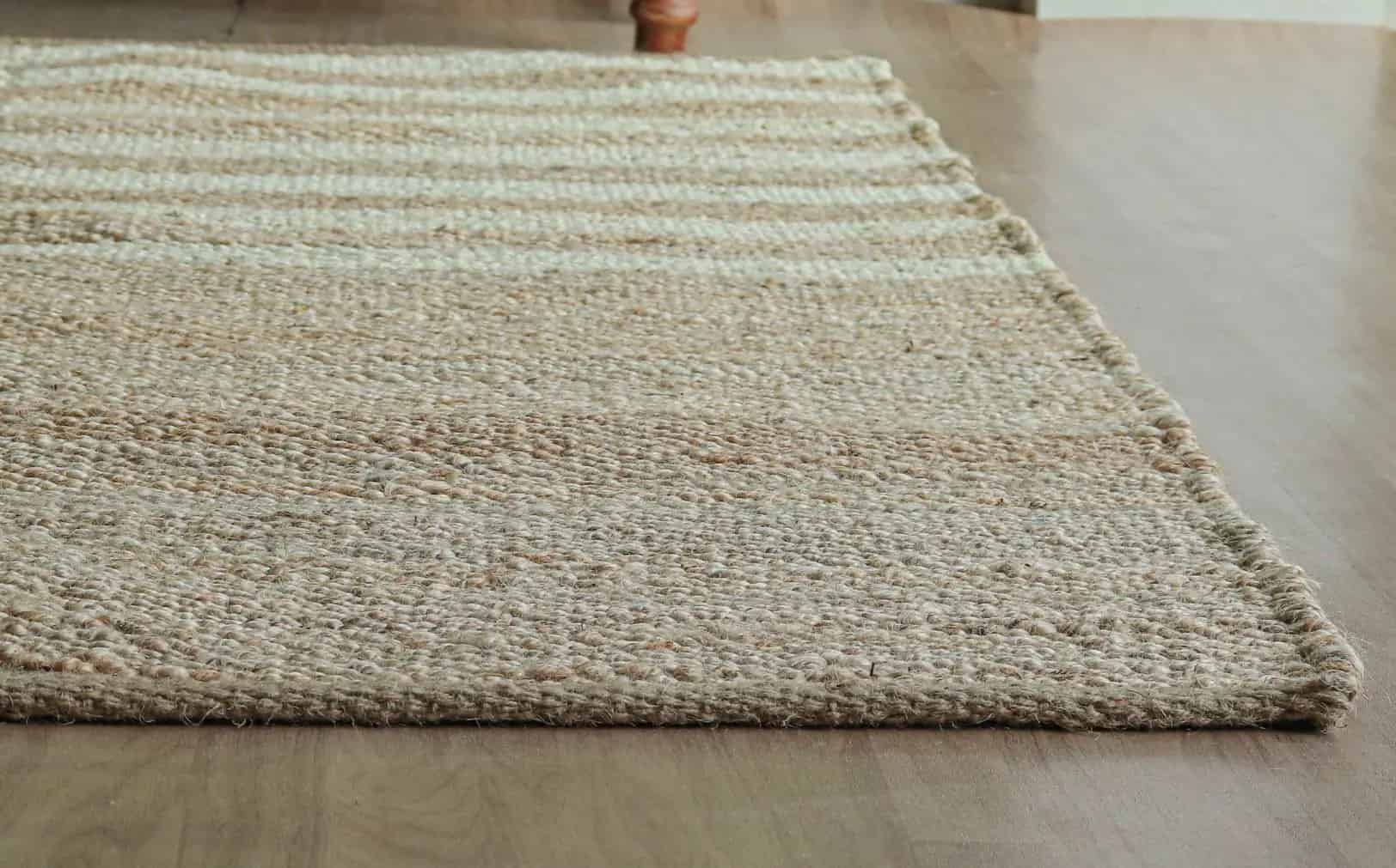 Decorative Off White Striped Natural Jute Hemp Rug - Image 3