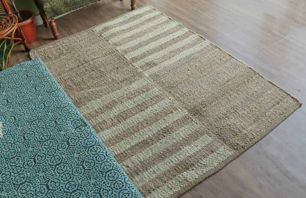 Decorative Off White Striped Natural Jute Hemp Rug - Image 4