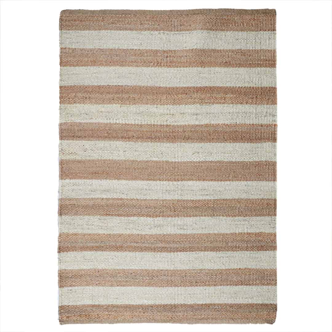 Custom Size Off White and Natural Striped Jute Hemp Rug - Image 1