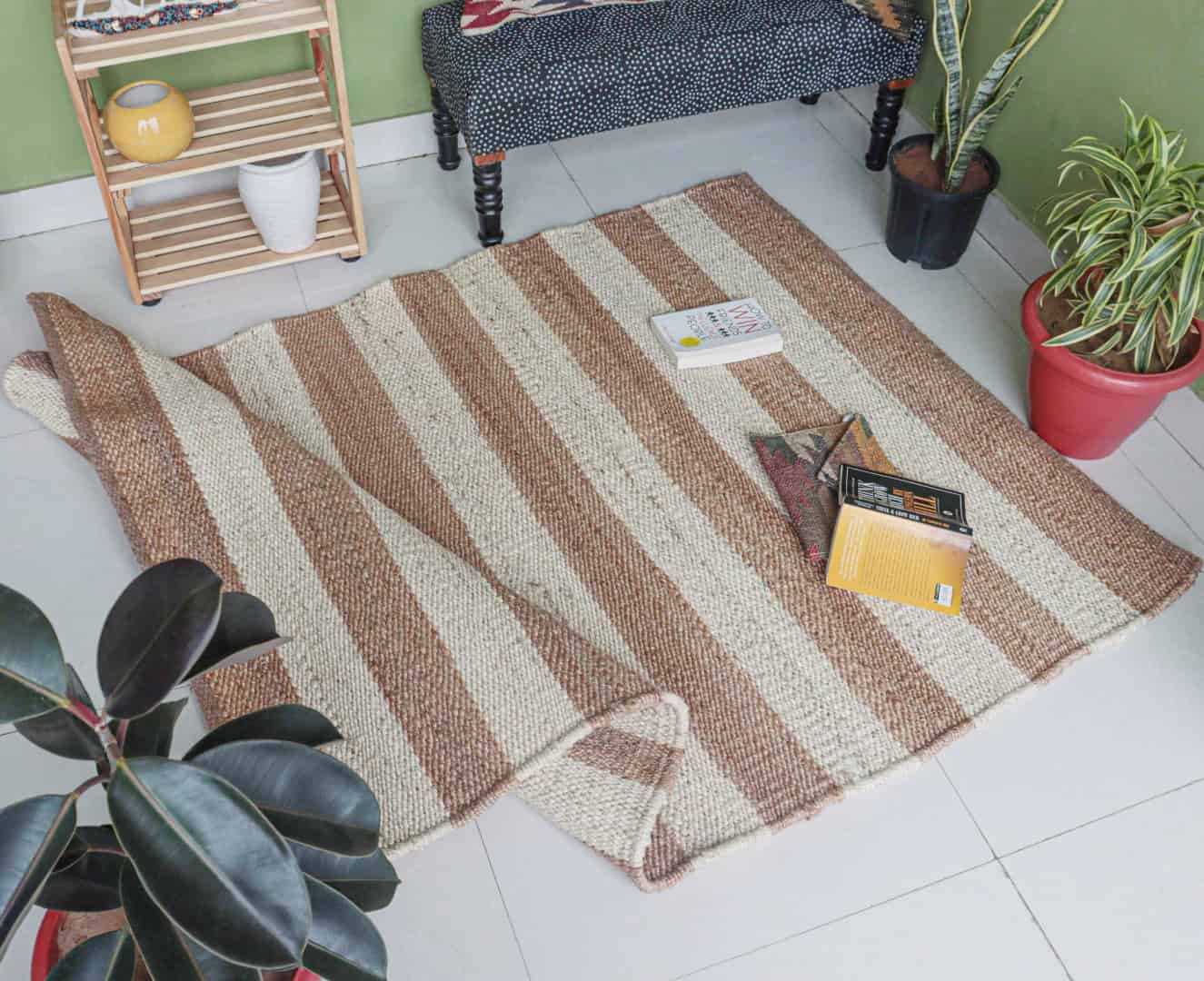 Custom Size Off White and Natural Striped Jute Hemp Rug - Image 2