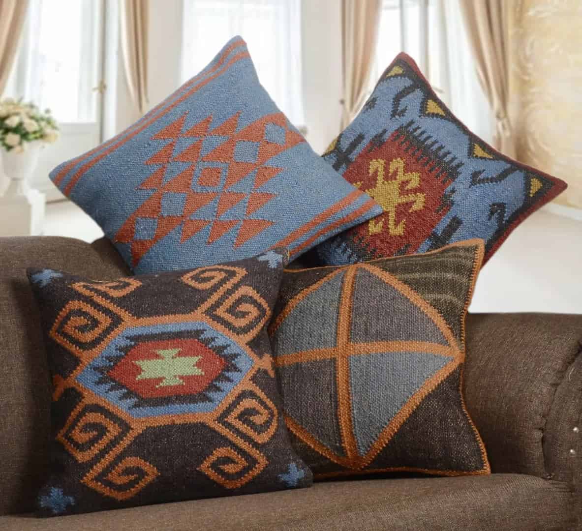  Multicolor Handmade Wool Jute Cushion Cover - Image 2