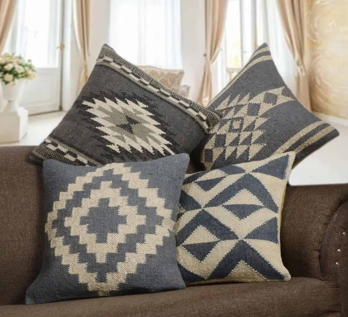 Handwoven Bohemian Wool Jute Kilim Pillowcases - Image 2